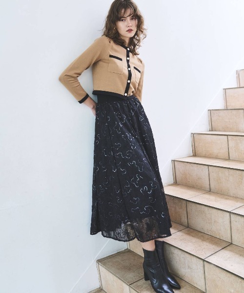 AND COUTURE スカート ウエストリブスパンコール刺しゅうレース AND COUTURE スカート ウエストリブスパンコール刺しゅうレース