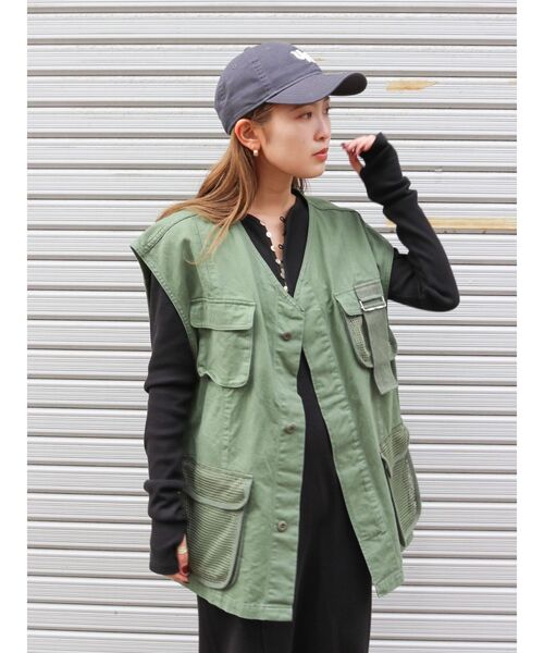 ベスト ジレ メッシュコンビミリタリーベスト レディース