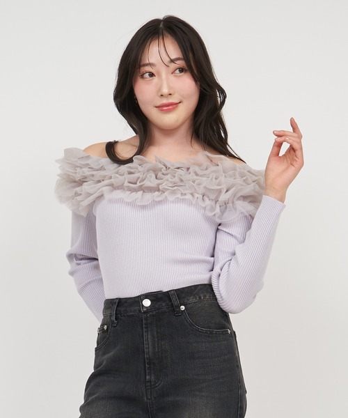 ニット セーター チュールフリルオフショルニットプルオーバー レディース チュールフリルオフショルニット | JILL by JILL STUART（ジル