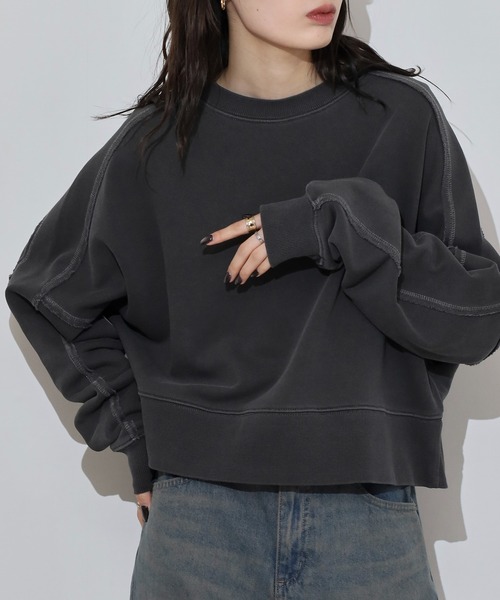 トレーナー スウェット 「spiritoso」裏毛ピグメントラグランクロップドスウェット レディース spiritoso トレーナー スウェット 「spiritoso」裏毛ピグメント