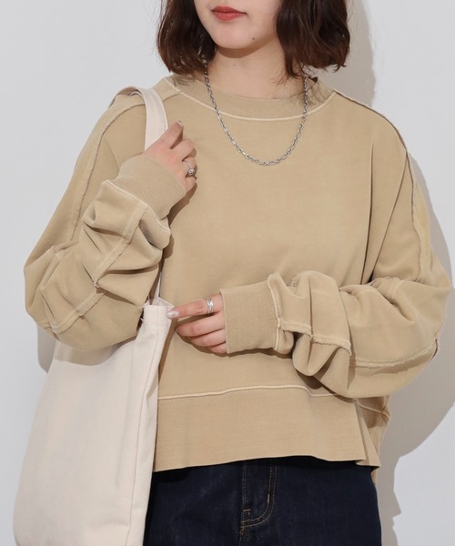 トレーナー スウェット 「spiritoso」裏毛ピグメントラグランクロップドスウェット レディース spiritoso トレーナー スウェット 裏毛ピグメントラグラン
