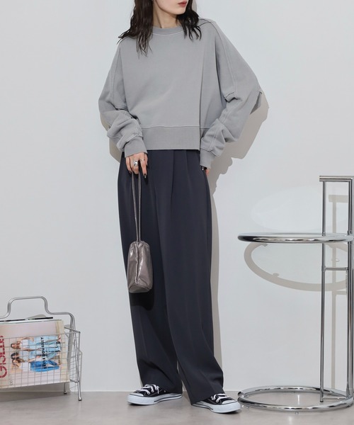 トレーナー スウェット 「spiritoso」裏毛ピグメントラグランクロップドスウェット レディース spiritoso トレーナー スウェット 「spiritoso」裏毛ピグメント