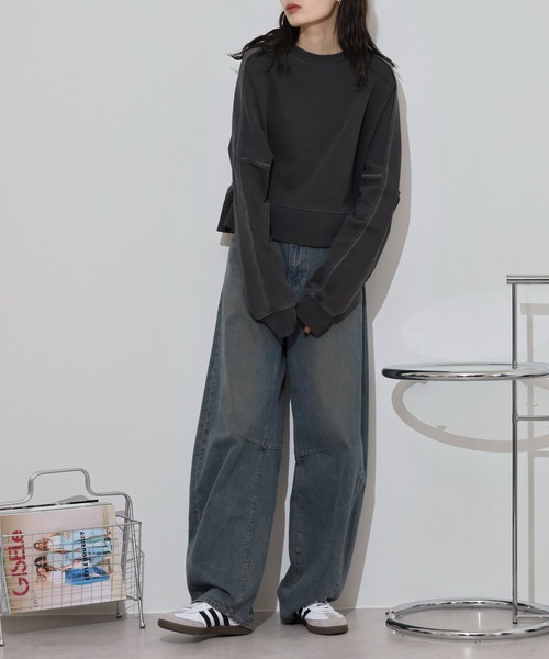 トレーナー スウェット spiritoso 裏毛ピグメントラグランクロップドスウェット レディース spiritoso トレーナー スウェット 裏毛ピグメントラグラン