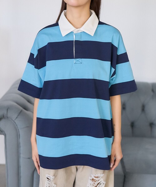 PUBLUX（パブリュクス） ポロシャツ ポロ 太ボーダー ラガーシャツ