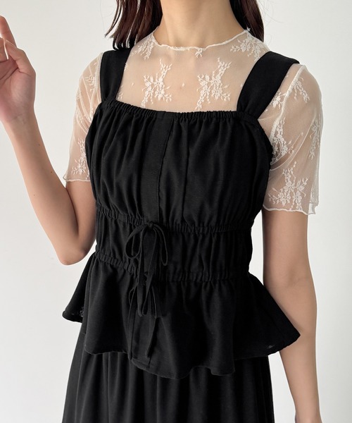 JUNOAH（ジュノア） セットアップ リネン混フロントリボンビスチェ＋