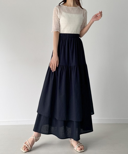 JUNOAH（ジュノア） セットアップ リネン混フロントリボンビスチェ＋