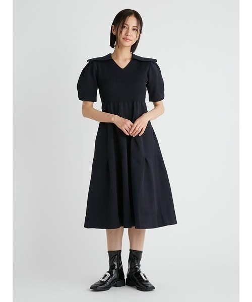 【美品】CELFORD 半袖　膝丈 ワンピース ブラック 38 CELFORD 「CELFORD」 半袖ワンピース 38 ブラック レディース