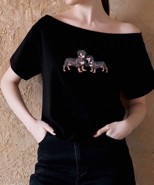 GEMEDA tシャツ ワンちゃんプリントワンショルダーTシャツ レディース