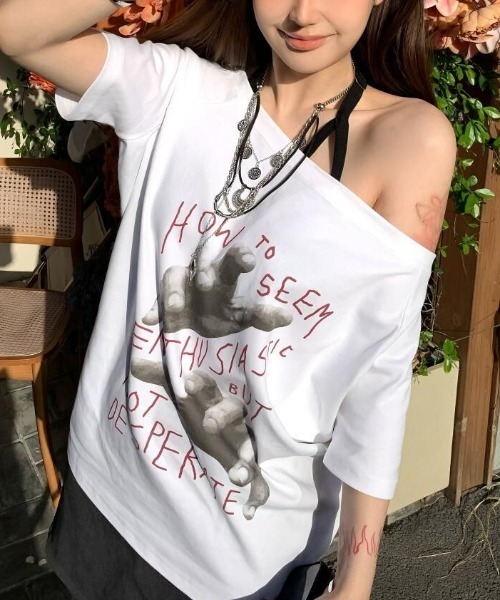 GEMEDA tシャツ ワンちゃんプリントワンショルダーTシャツ レディース