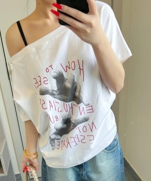 GEMEDA tシャツ ワンちゃんプリントワンショルダーTシャツ レディース