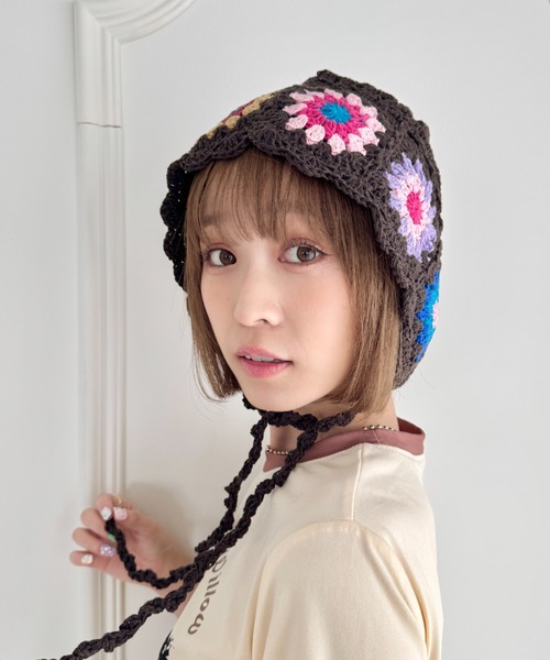 SOLLON.（ソルロン） キャップ 帽子 配色フラワーボンネット帽