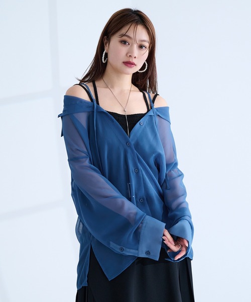 Ellno de Mavie ブラウス シャツ 2wayシアーシャツ レディース