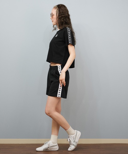 Kappa カッパ 半袖 Tシャツ レディース リンガーTシャツ クロップド丈 ショート丈 ロゴ 215938 Kappa カッパ 半袖 Tシャツ レディース リンガーTシャツ