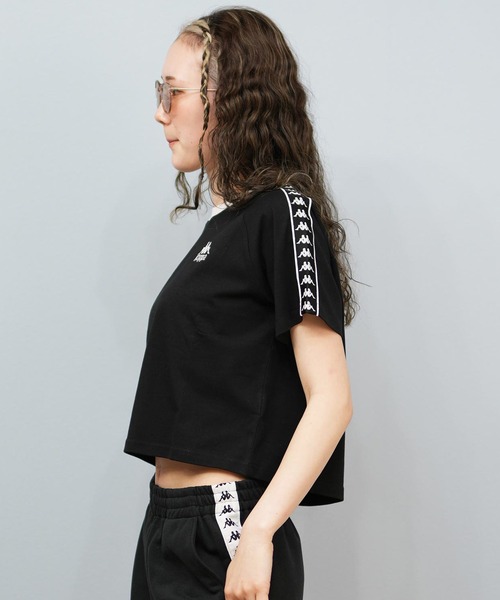 Kappa カッパ 半袖 Tシャツ レディース リンガーTシャツ クロップド丈 ショート丈 ロゴ 215938 Kappa カッパ 半袖 Tシャツ レディース リンガーTシャツ