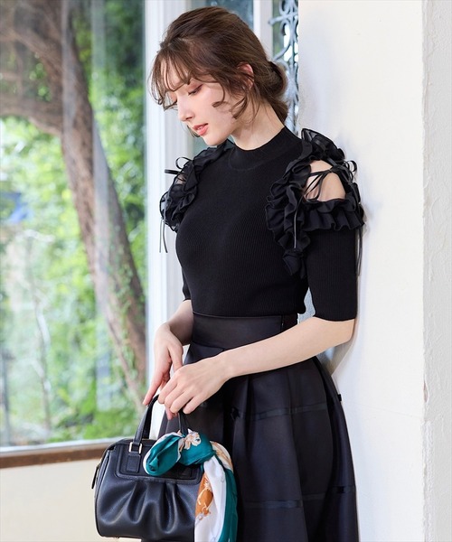 SWINGLE スカート リボンデコレーションフレアスカート