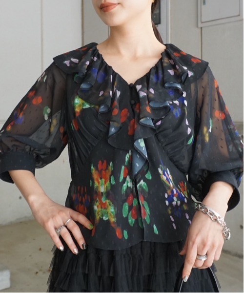 Ameri（アメリ） ブラウス シャツ MEDI DECALCOMANIA CHIFFON BLOUSE 