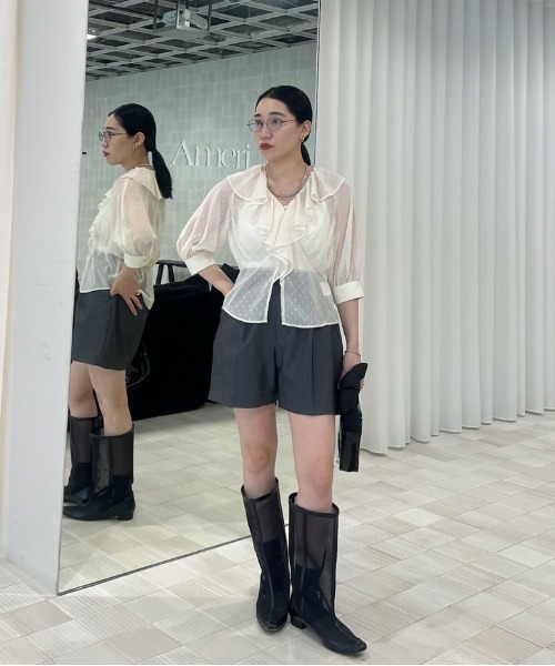 Ameri（アメリ） ブラウス シャツ MEDI DECALCOMANIA CHIFFON BLOUSE 