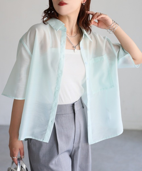 ブラウス シャツ シアー 半袖シャツ レディース Riberry ブラウス シャツ 半袖シアーシャツ レディース
