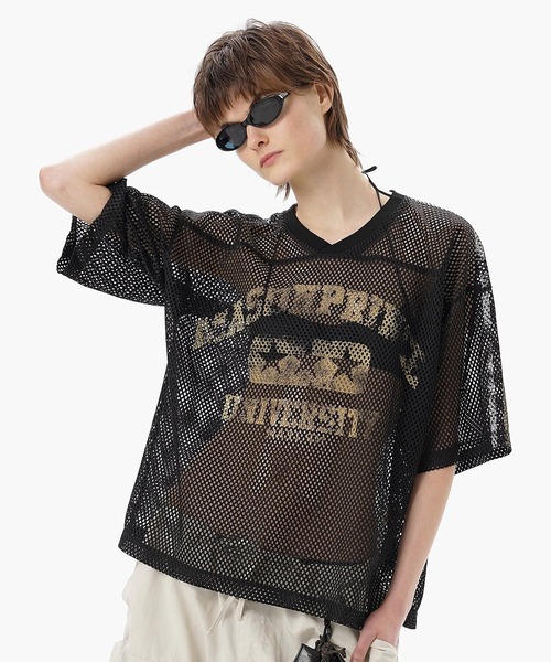 tシャツ T-BEADS NECKLACE レディース メンズ MASONPRINCE tシャツ Vネック ナンバリング メッシュTシャツ