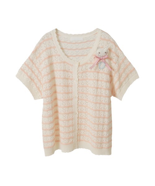 ピンクハウス さざ波とねこモチーフニットカーディガン PINK HOUSE カーディガン さざ波とねこモチーフニット