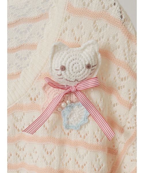 PINK HOUSE カーディガン さざ波とねこモチーフニット