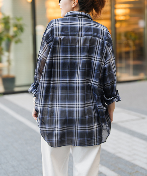 Spick & Span ネイビー 80リネンカシュクール長袖シャツ Spick＆Span ブラウス シャツ 「追加2」80リネンカシュクール