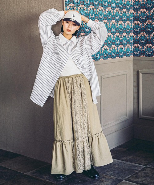 ニコアンド　こなれバンドカラーシャツ　erinko ナチュラル　long ニコアンド niko and メイクスタッフerinkoこなれバンドカラー