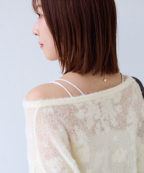 VIS（ビス） ニット セーター フラワーモチーフフェザーシアーニット