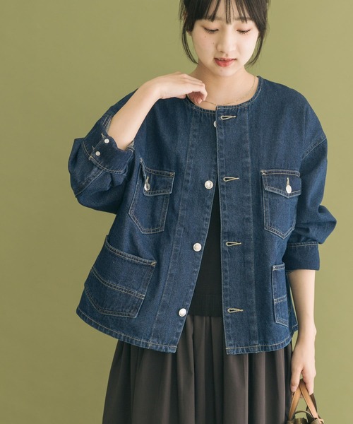 アーバンリサーチ　デニムカバーオール ノーカラー 4ポケット ITEMS URBANRESEARCH デニムジャケット gジャン デニムノー