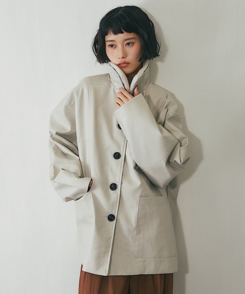 レザージャケット ライダース フェイクレザー2WAY襟ボアカバーオール