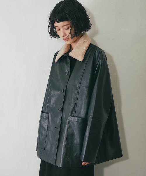 レザージャケット ライダース フェイクレザー2WAY襟ボアカバーオール