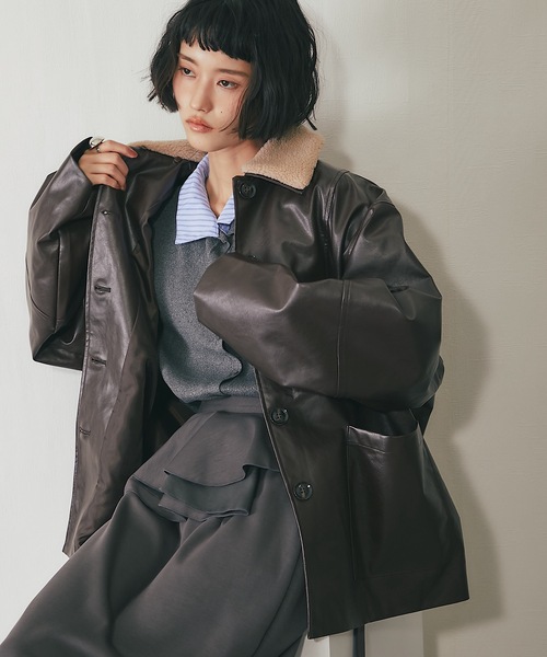 レザージャケット ライダース フェイクレザー2WAY襟ボアカバーオール