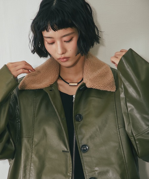 レザージャケット ライダース フェイクレザー2WAY襟ボアカバーオール