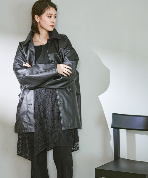 LAKOLE（ラコレ） ステンカラーコート コート フェイクレザーカー