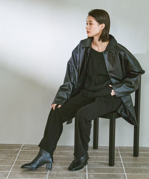 LAKOLE（ラコレ） ステンカラーコート コート フェイクレザーカー