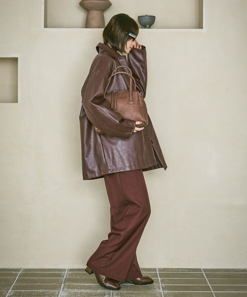 LAKOLE（ラコレ） ステンカラーコート コート フェイクレザーカー