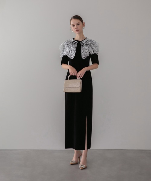 Leja（レジャ） ドレス 「LEJA」レースカラーベロアIラインワンピース