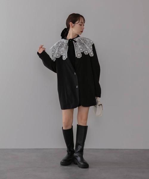 Leja（レジャ） ドレス 「LEJA」レースカラーベロアIラインワンピース