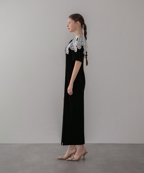 Leja（レジャ） ドレス 「LEJA」レースカラーベロアIラインワンピース