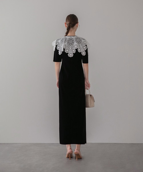 Leja（レジャ） ドレス 「LEJA」レースカラーベロアIラインワンピース