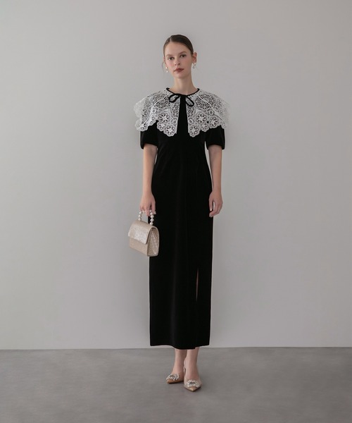 Leja（レジャ） ドレス 「LEJA」レースカラーベロアIラインワンピース