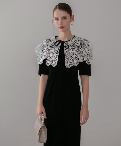 Leja（レジャ） ドレス 「LEJA」レースカラーベロアIラインワンピース