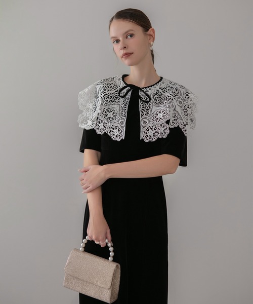 Leja（レジャ） ドレス 「LEJA」レースカラーベロアIラインワンピース