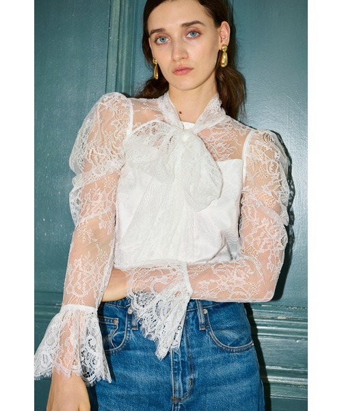 Estella.K ブラウス シャツ Cassia Lace Bow Blouce スカラップレース
