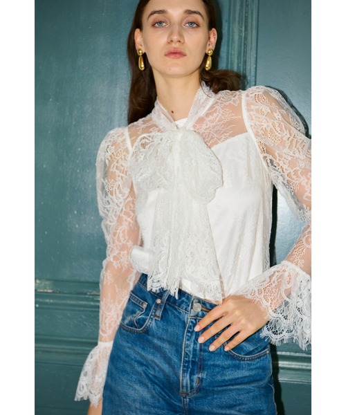 Estella.K ブラウス シャツ Cassia Lace Bow Blouce スカラップレース 