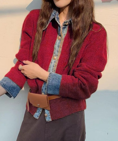 「SpRay」 ニットカーディガン FREE ネイビー レディース_画像7