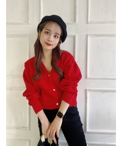 「JUMELLE」 ニットカーディガン FREE レッド レディース_画像6