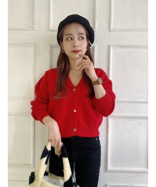 「JUMELLE」 ニットカーディガン FREE レッド レディース_画像7