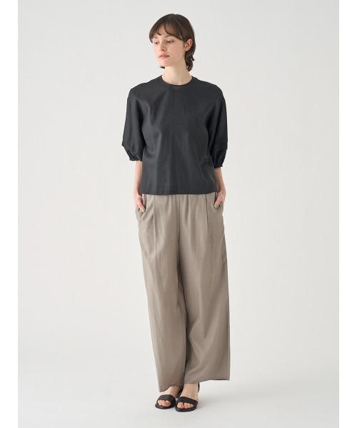 ワイドパンツ パンツ キュプラコットン ギャザーイージーワイドパンツ レディースの画像