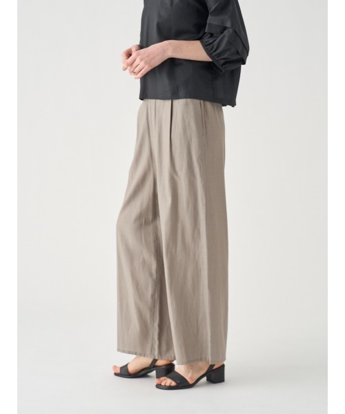 ワイドパンツ パンツ キュプラコットン ギャザーイージーワイドパンツ レディースの画像